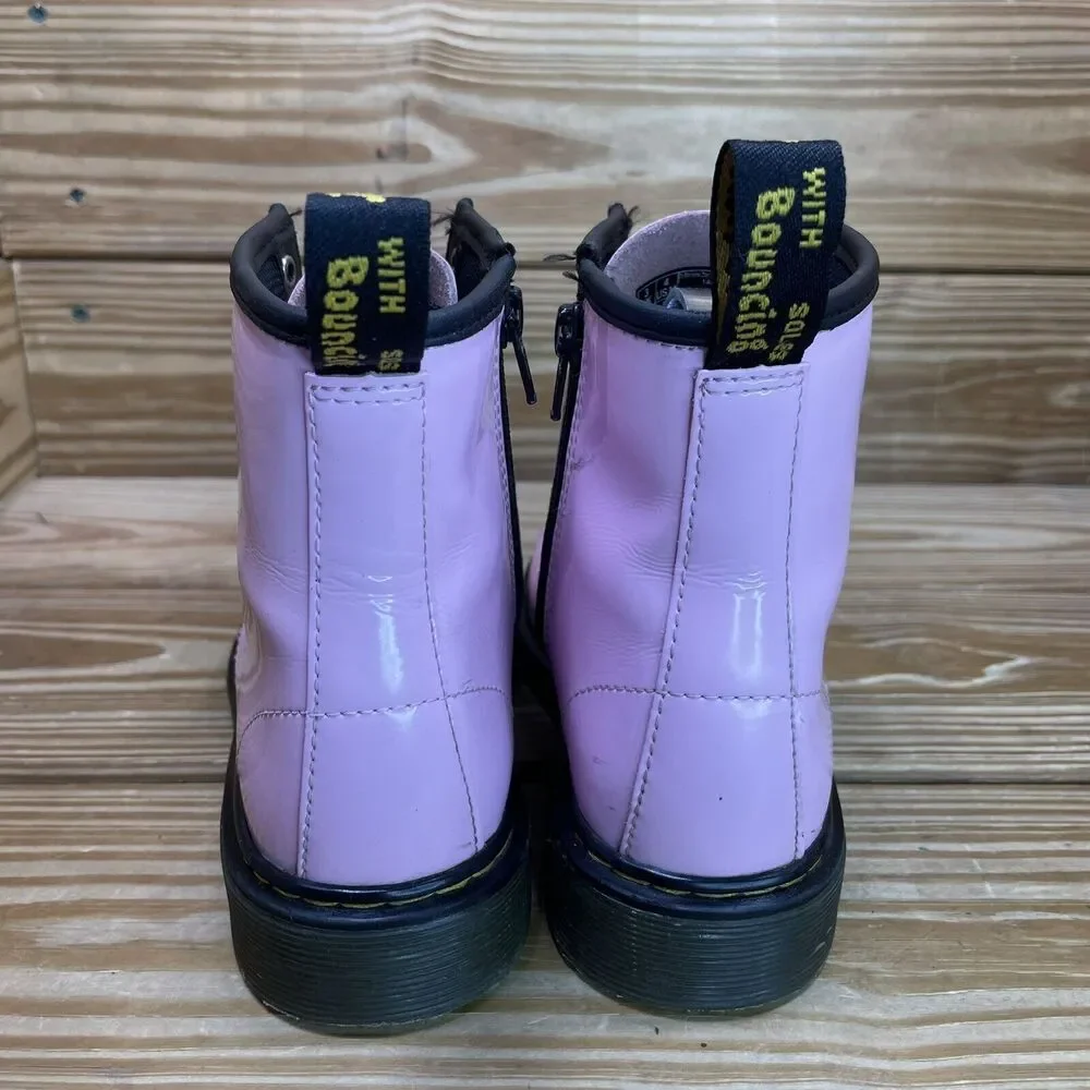 Dr. Martens Pink Patent Kids Lace-Up Boots with Black Trim